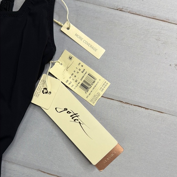 Gottex Black Rose Bud One Piece Adjustable Straps Swimsuit Size 12 - Picture 5 of 12